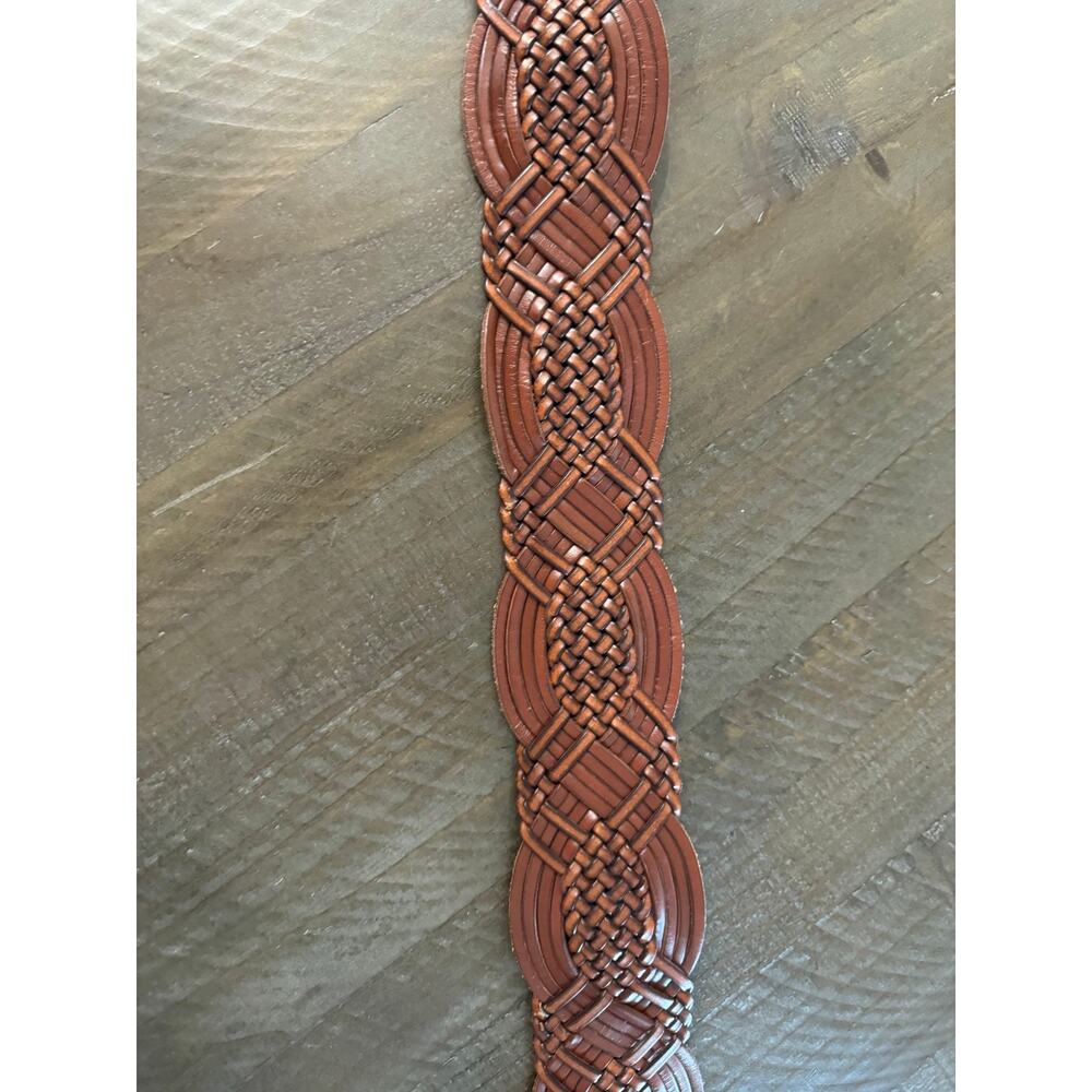 Vintage Ralph Lauren Womens Leather Belt Brass Buckle Wide Woven Sz XL - Picture 3 of 6